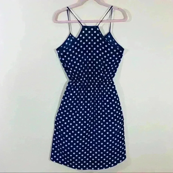 Olive & Oak Blue Polka Dot Sheath Tank Spaghetti Strap Mini Dress Size XS - Picture 10 of 13